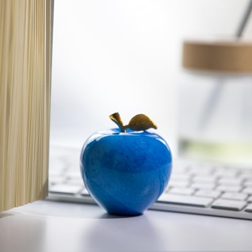 Marble Fruit Paperweight - Handmade Stone Decor for Office Desk, Kitchen Table, Modern Home & Housewarming Gift (Blue)