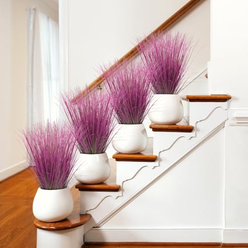 48 Bundles Artificial Grass Plants Outdoor Tall Faux Shrubs Greenery Stems Fake Onion Grasses Wheat UV Resistant for Outside Garden Indoor Office Home Decor（Pink） - color: Pink, size: 48Pcs