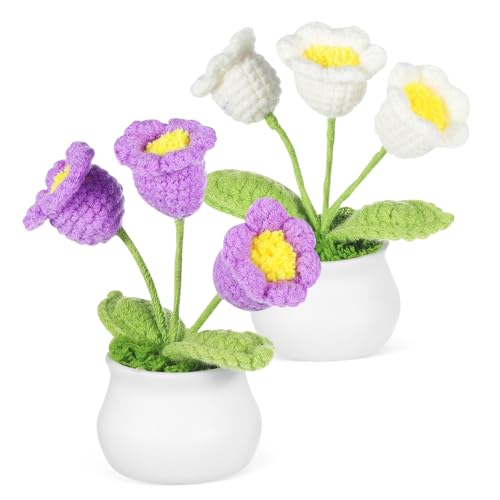 Cabilock Crochet Lily of the Valley Flower Ornaments Handmade Knitted Artificial Flowers for Car Dashboard and Desktop Decoration 2 Pieces 5.11X2.08X2.08 Inches Versatile Home Office Decor