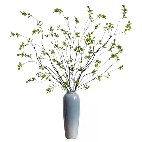 Giegxin 8 Pcs 47.2'' Artificial Ficus Branches for Vase Long Faux Greenery Stems Realistic Eucalyptus Twig Tall Fake Leaves UV Resis Plant for Vase Filler Home Table Centerpieces Office Decor (Green) - size: 47.2''
