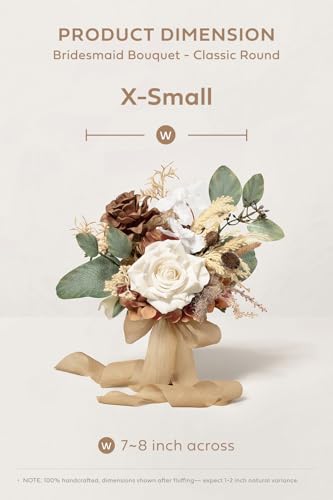 Ling's moment Brown Artificial Wedding Flower Bouquets for Bridesmaids Boho Floral Bouquet Bridesmaids Bouquets with Ribbon Ceremony Anniversary,7-inch Diameter - color: Brn-beige Brown