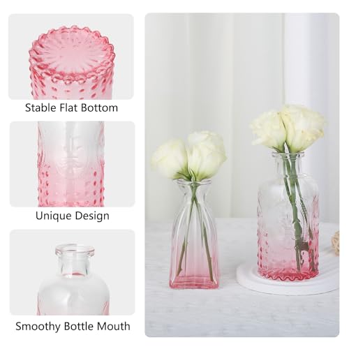 RUCKAE Glass Bud Vases Mini Flower Vase Small Vintage Vases for Centerpiece Table Wedding Decorations Home Decor Party(Gradient Pink 22 Pack) - style: Gradient Pink 22 pack
