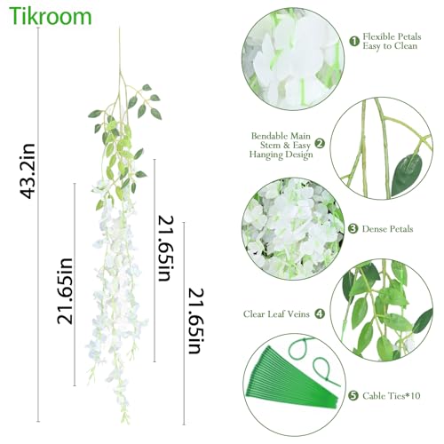10 Pack Artificial Wisteria Hanging Flowers 3.6 Feet/Piece White Dense Fake Wisteria Vine Ratta Hanging Garland Silk Flowers String for Home Wedding Arch Wall Party Garden Decor - color: White
