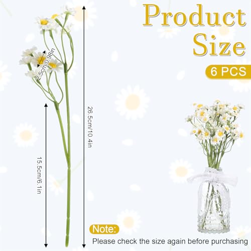 KALIONE 6Pcs Small White Daisy Flowers Artificial, 10 Inch Artificial Daisy Flowers, Vase Centerpiece Table Decorations, Fake Daisies, Wildflower Spring Flower for Wedding Party Decor