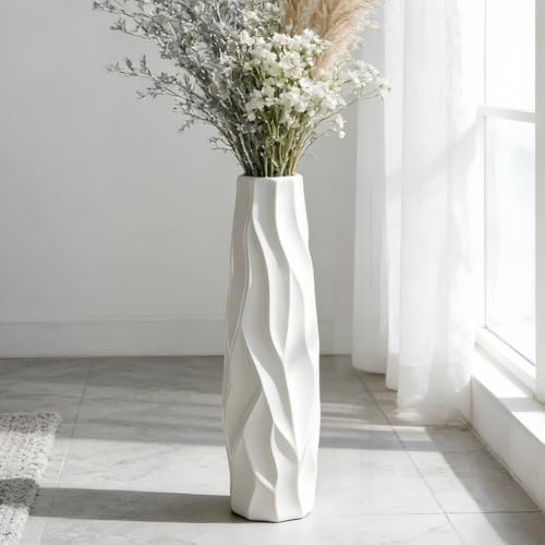 Large Floor Ceramic Vase 24 Inches Tall,White Modern Flower Tall Vases for Office, Home,Farmhouse,Living Room Décor,Simple Origami Design Fall Decorative Porcelain Flower Arrangement Vase Ideal Gift - color: Shape 2, size: 24 inch