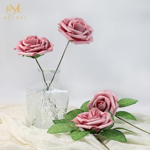 Artificial Flowers 25 Pack Blush Pink Faux Foam Roses with Stems, Real Looking Fake Rose for DIY Wedding Bouquets, Bridal Shower Centerpieces, Party Table Decorations, Home Decor - color: Blush Pink, size: 25Pcs