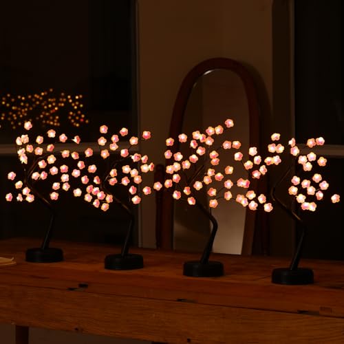4 Pack Cherry Blossom Tree Lamp, 18inch 36 Led Bonsai Tree Lights, Battery/USB Operated Japanese Decor Night Lights for Teacher Appreciation Graduation Back to School Bedroom Home Gift, Warm White - size: 4 Pack - 18inch