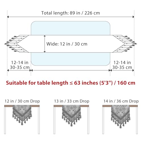 kilofly Elegant Floral Brocade Jacquard Table Runner Tassels (89 x 12 inches) - color: Blue, size: 89*12 inch