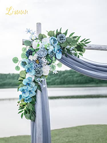 Lisuun Wedding Arch Flowers, Artificial Flowers for Decoration, Large Flower Swag for Boho Styles Wedding Ceremony Floral Decor - Pack of 2 - color: Grey Blue&dark Blue
