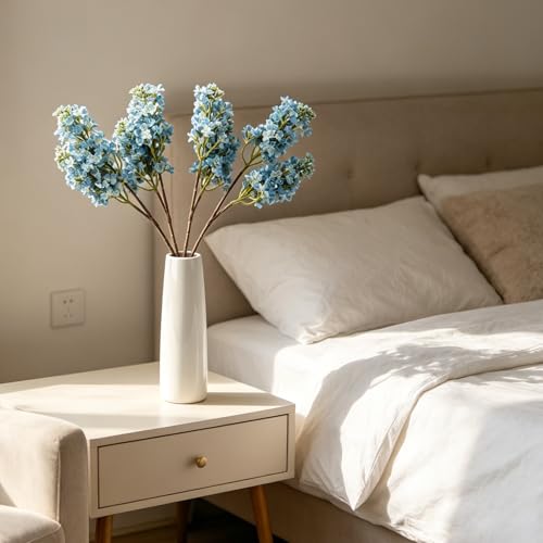 4PCS 25.6inch Lilac Artificial Flowers Light Blue Fake Delphinium Long Stem Silk Real Touch Flower Faux Lilac Floral Arrangement for Tall Vase Table Wedding Garden Home Decoration（Light Blue） - color: 25.6inch Light Blue