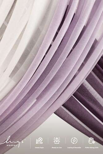 Ling's moment Wedding Arch Flowers with Drapes Kit-Pack of 5, 2pcs Flower Arrangements 3pcs Sheer Hanging Drapes White Ceremony Arbor Backdrop Artificial Rose Floral Decorations, Lilac & Purple - color: Prpl-lilac & Sage Purple