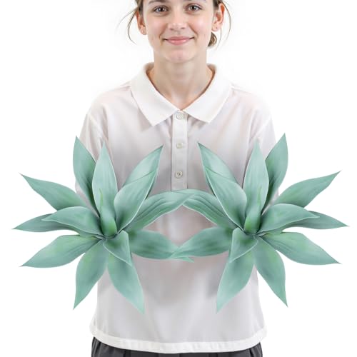 Velener Artificial Outdoor Blue Agave Plant - Small Size UV Resistant Fake Agave Plants for Indoor and Outdoor Decor(14 Inch)-2 Pack - color: Hard-blue