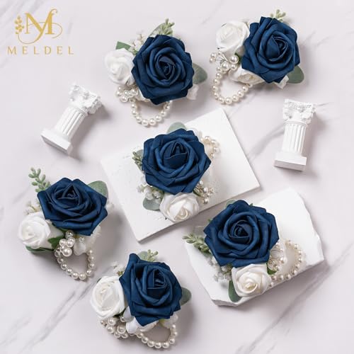 6Pcs Blue Faux Foam Rose Women Wrist Corsages for Wedding Prom | Artificial Foam Rose Corsages Wristlet for Wedding Prom Bride Bridesmaids Party Homecoming Ceremony Anniversary - color: 6pcs Blue Wrist Corsage