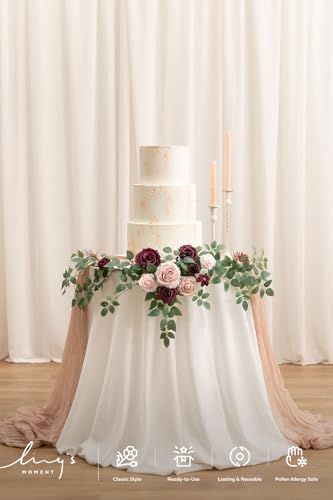 Ling's moment Wedding Artificial Welcome Sign Flowers Swag Arch Floral Garland Decorations Marsala Blush Ceremony Reception Entrance Entryway Party Banquets Easel Wall Home Outdoor(NOT Include Sign) - color: Marsala & Blush