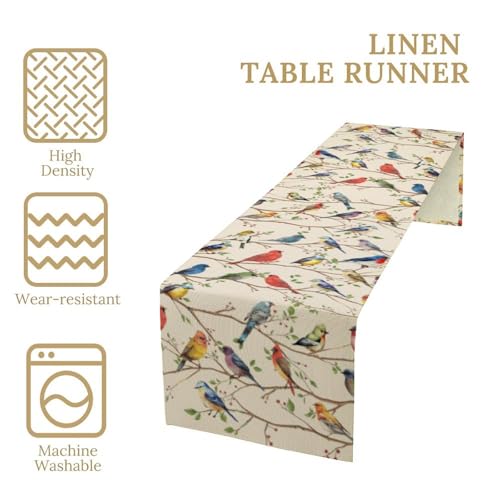 Flowers Birds Spring Table Runner, Colorful Birds Branches Floral Seasonal Kitchen Dining Table Decoration for Home Party Decor 13x36 Inch - color: Bird_1, size: 13x36inch