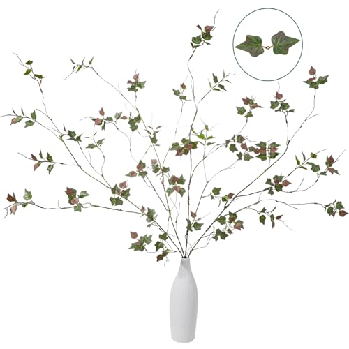 4 Pcs 38.5" Tall All-Green Artificial Branches with Leaves, Realistic Faux Ficus Greenery Stems, Bendable Fake Plant Twigs for Tall Floor Vases, Home Centerpiece, Office & Spring Decor (FS Red) - color: Fs Red