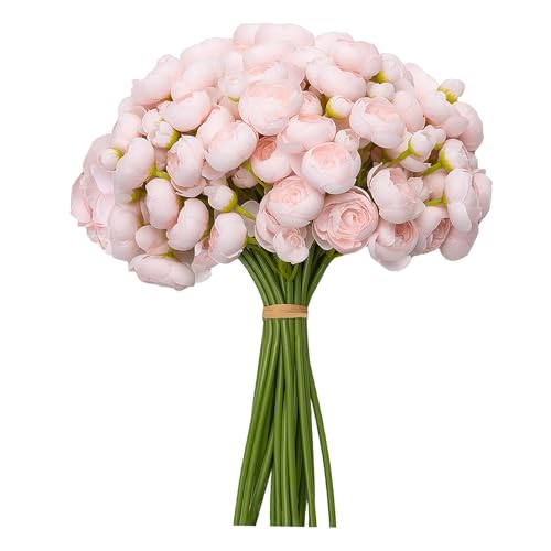 32Pcs Ranunculus Artificial Flower, Faux Silk Mini Ranunculus Flowers for DIY Bouquet, Bulk Fake Peony Wedding Filler Flowers for Centerpieces Arrangements Bridal Shower Decorations Light Pink - color: Light Pink
