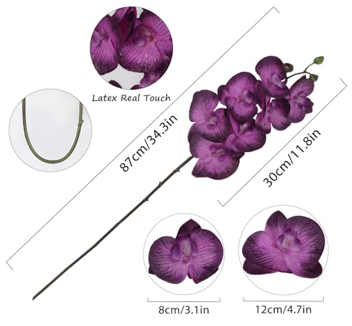 IPOPU Dark Purple Orchid Artificial Flowers 34.3" Real Touch Fake Orchid Latex Purple Flowers Phalaenopsis Branches for Home Party Wedding Bridal Shower Decoration, 2pcs Dark Purple - color: Dark Purple
