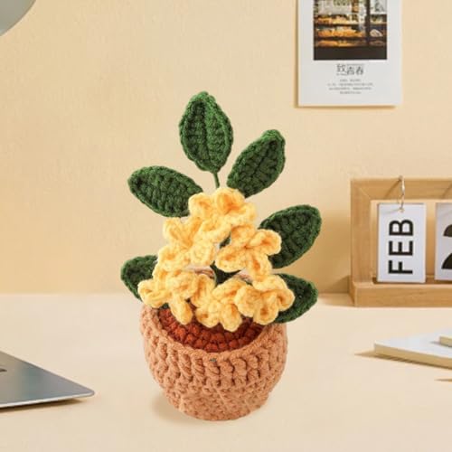 2 Pieces Mini Crochet Osmanthus Flower Potted Plants, Handmade Knitted Fake Osmanthus with Planter for Bathroom Home Kitchen Rustic Table Centerpiece Decor, Yellow - color: Yellow