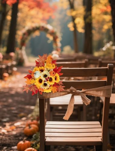 BLOSMON Fall Flowers Artificial for Decoration: 2 Pcs Fake Sunflower Maple Leaf Flower Balls for Thanksgiving Table Centerpieces - Faux Autumn Floral Arrangements for Home Decor