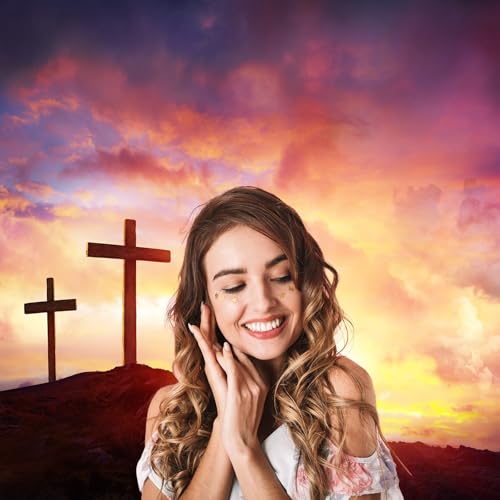 Jesus Christ Backdrop Crucifixion of Jesus Christ at Sunrise Sunset Photography Background Three Crosses Backdrops Sepulcher Lord Pray Background Christmas Easter Crucifixion Belief Props 5x3ft - color: Black_Red, size: 5x3ft