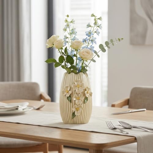 Yellow Ceramic Vase - 7 Inch Small Decorative Vases Home Decor, 3D Modern Flower Vase, Centerpiece Table, Shelf, Mantel, Kitchen, Living Room Decor - color: Yellow, size: 7 inch