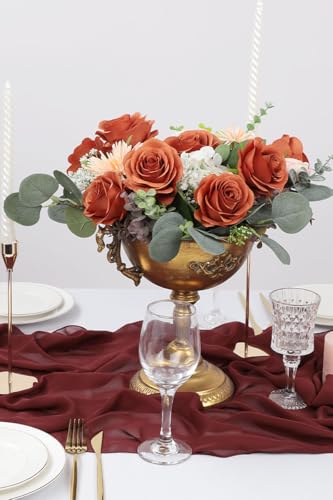 JUSMAI 50pcs Roses Artificial Flowers Burnt Orange Fake Roses Flowers with Long Stems Silk Flowers for Wedding Bouquet Centerpices Decorations Party Bridal Baby Shower Home Decor - color: Burnt Orange, size: 50PCS