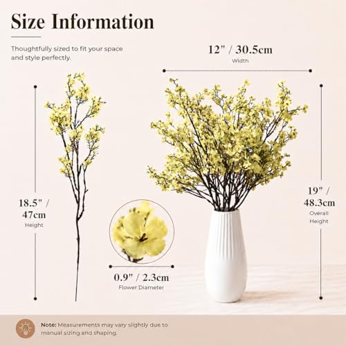 Mandy's 6 Bundles Artificial Light Yellow Baby’s Breath Flowers | 18.5 Inch Silk Gypsophila European Style Modern Home Decor Centerpiece Neutral Wedding Flower Arrangements - color: Light Yellow