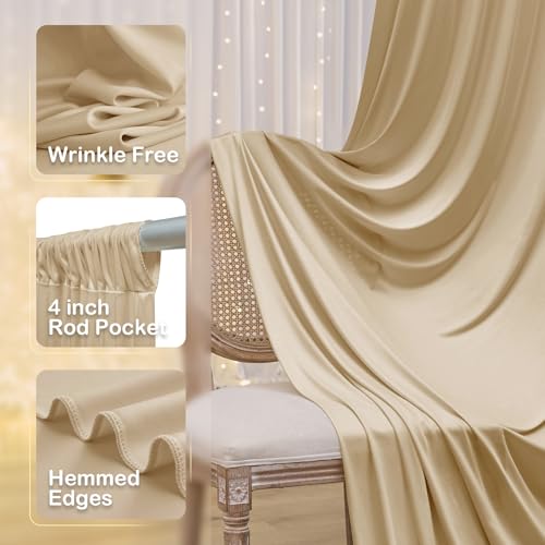 10ftx10ftWrinkle Free Champagne Backdrop Curtains for Parties, 2 Panels Silky Polyester Photo Backdrop Drapes Back Drop Cloth Drapery for Wedding Birthday Photography Baackground - color: Champagne, size: 10ftx10ft