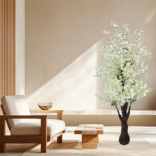 Cherry Blossom Tree 6.5Ft,Faux Peach Blossom Tree White Artificial Cherry Blossom Tree for Wedding Office Home Living Room House Outdoor Indoor Decor White - color: White 6.5ft