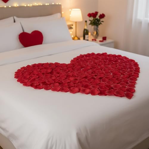 1000 Pcs Rose Petals Artificial Silk Flower Petals Romantic Decorations for Wedding Engagement Birthday Event Anniversary Party Backdrop Supplies Wine Red - color: Red