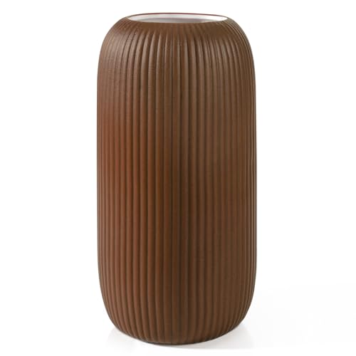 Ceramic Vase for Flowers – Modern Small Ribbed Textured Flower Vase for Home Decor, Pampas Grass, Decorative, Farmhouse, Coffee Table, Kitchen Centerpieces, Bookshelf and Home Living (Caramel) - color: Caramel