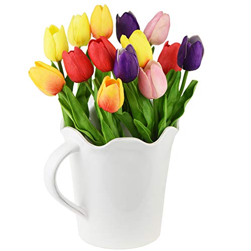 FiveSeasonStuff Real Touch Tulips Artificial Flowers – 15 Stems Faux Tulip Bouquet in Gift Box for Wedding, Home Decor, Party, Floral Arrangements (Rainbow Colors) - color: #9 Rainbow