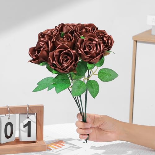 100 Count Prefabricated Satin Ribbon Petals, Craft Ready Components for DIY Eternal Roses & Everlasting Floral Arrangements(Brown) - color: 100 Pcs Coffee