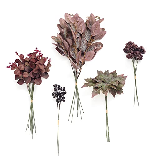 Ling's moment Artificial Greenery Stems Box Set, 36pcs with 6 Kinds of Faux Greenery Picks for DIY Bridal Bouquets Wedding Floral Arrangement Table Centerpieces, Purple & Burgundy - color: Prpl-purple & Burgundy