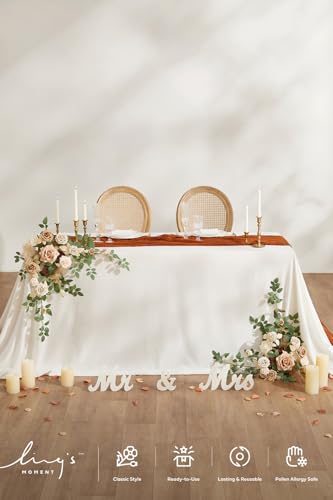 Ling's moment 2PCS Beige Artificial Flower Garland Wedding Arch Flowers Ivory Floral Swags Table Centerpieces Greenery Arrangements for Sweetheart Table Easel Wall Entryway Board Backdrop - color: Brn-beige