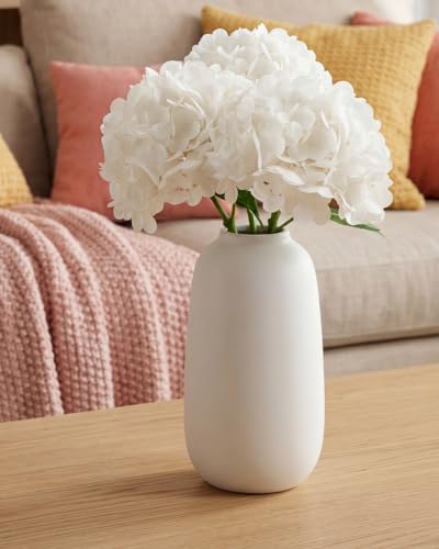 3Pcs Real Touch White Hydrangea Artificial Flowers - 16.7" 3D Latex Creamy White Faux Hydrangeas with 7.1" Large Head for Wedding Centerpieces, Vase Decor - color: White