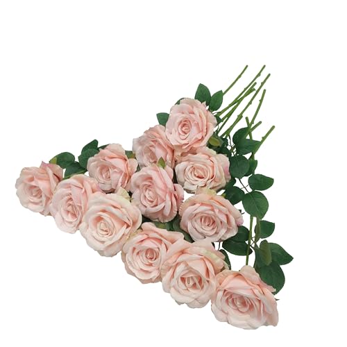 ATFL Fake Roses Artificial Flowers Bulk,Floral Diameter 4'',20 Pcs Artificial Silk Roses Flowers with Stems for Wedding Arrangement Centerpieces Party Home Table Decorations (20, Blush) - color: Blush