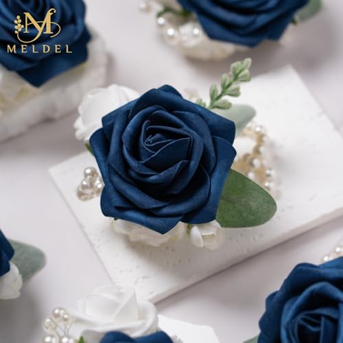 6Pcs Blue Faux Foam Rose Women Wrist Corsages for Wedding Prom | Artificial Foam Rose Corsages Wristlet for Wedding Prom Bride Bridesmaids Party Homecoming Ceremony Anniversary - color: 6pcs Blue Wrist Corsage