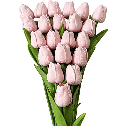 UKELER 24 Pcs Artificial Pink Tulip Flowers Faux Tulips with Stems PU Real Touch Tulips for Easter Spring Wreath Floral Arrangement Centerpiece Wedding Bouquets Baby Shower Decoration - color: Pink