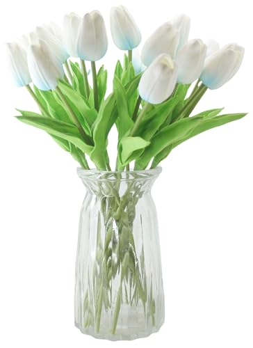 10-Heads Home Decor Mini Tulip Real Touch Tulips Artificial Flowers Bouquets for Home Wedding Party Centerpiece Decoration (Blue) - color: Blue