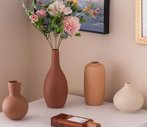 Ceramic Vase Home Decor Small Flowers Vase Set of 4 Living Room Decoration Bookshelf Bedroom Office Kitchen Dining Table Modern Farmhouse - color: 08 Reddish Brown/Orange/Brown/Beige