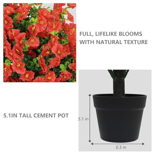 24" Artificial Potted Plants Outdoor Set of 2, UV Resistant Faux Red Flowers with Eucalyptus, Decorative Plants in Pots for Front Porch, Patio & Entryway - color: Red, size: 24in Morning Glory Eucalyptus