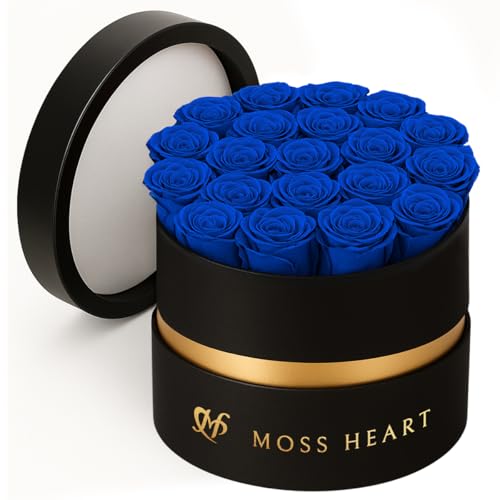 20 Mini Preserved Roses, Round Luxury Gift Box, Real Forever Roses Last 1+ Year, Premium Romantic Gift for Women, Wife, Girlfriend, Mother’s Day, Birthday, Anniversary, Valentine’s Day - color: Royal Blue, size: 20 Roses