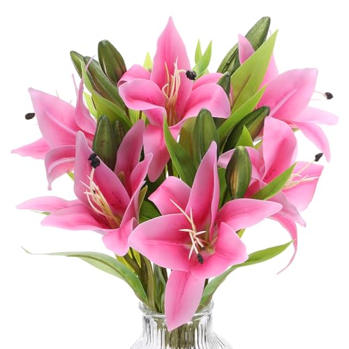PATIKIL Artificial Lily Flowers, 3PCS Silk Faux Lilies With Real Touch for Home Decor, Centerpiece, Table Decorations, Dining Room - Light Pink - color: Light Pink