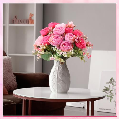 Geosar 8 Bundles Artificial Peonies Flowers Fake Silk Peony Bouquet Faux Peonies Flowers Bulk for Decoration Vase Floral Arrangements Wedding Party Table (Rose Pink,Light Pink) - color: Rose Pink, Light Pink