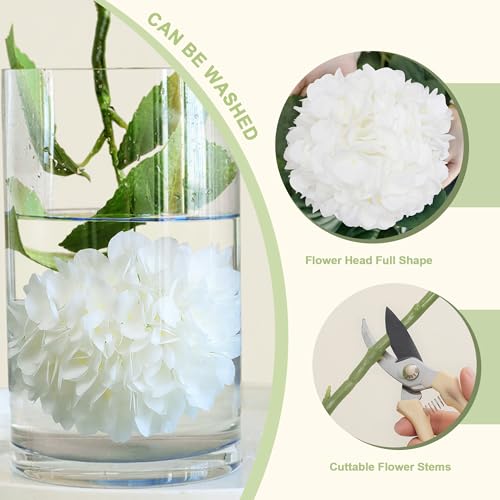 4PCS White Hydrangea Artificial Flowers 25" Faux Hydrangea Flowers, Fake Hydrangeas Latex Real Touch Hydrangeas Flowers with Stems for Home Decor Party Wedding Floral Arrangements - color: White