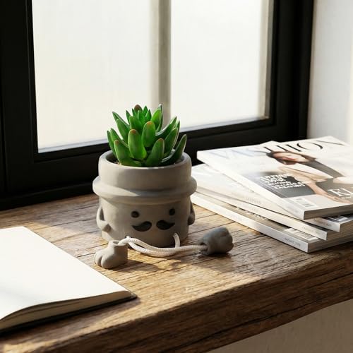 Cute Artificial Succulent Plant in Cement Pot with Hanging Legs, Mini Faux Succulent Decor for Kitchen Shelves, Bathroom Wall Shelf - Fake Small Plant for Home & Office Desktop, Shelf Accents - color: 1pcs-beard
