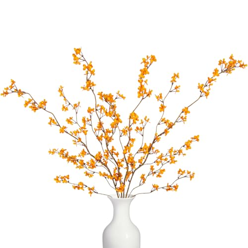 Ammyoo 4Pcs Fake Flowers Blossom Branches Artificial Flowers for Indoor Decor, Faux Long Stem Realistic Indoor Plants for Vase Wedding Home Office Bedroom Party Table Centerpieces Decor - color: Z-yellow