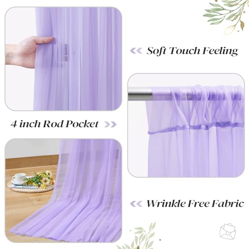 10ft x 8ft Purple Backdrop Curtain with Lights String for Parties, Sheer Tulle Wedding Photo Backdrops Drapes for Baby Shower Birthday Party Decorations Background for Photography - color: Purple, size: W5' x H8'(2 panels)
